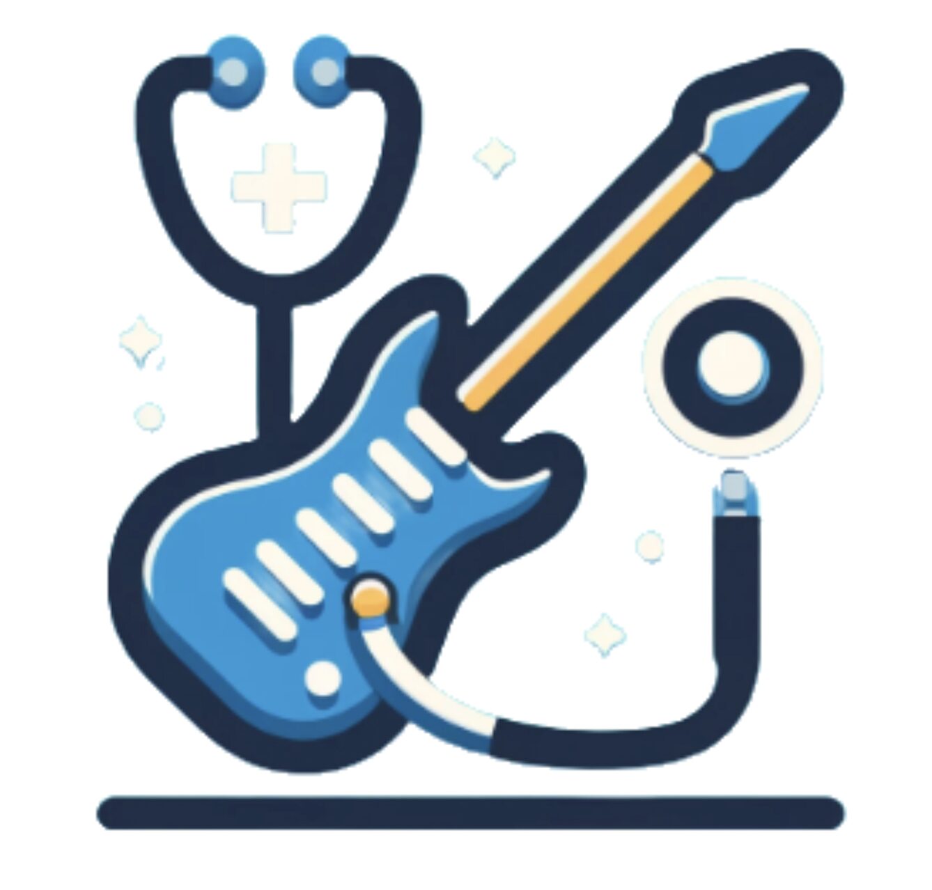 icon of a guitar intertwined with a stethoscope
